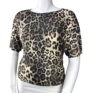 Joseph Ribkoff Womens Size 10 Top Round Neck Short Sleeve Animal Print Brown